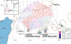 Fig. 2 Example of Observed Current Vectors Using Long-Range Ocean Radar