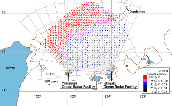 Example of Observed Current Vectors Using Long-Range Ocean Radar